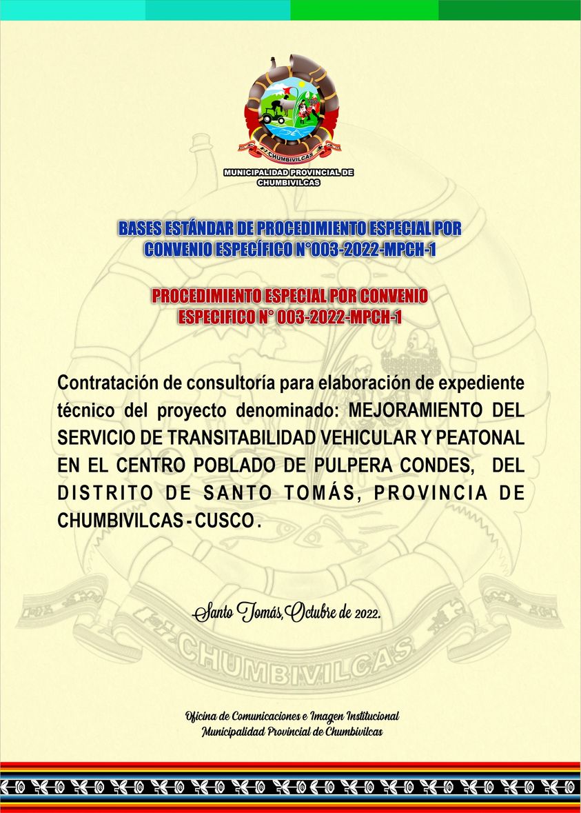 PROCEDIMIENTO ESPECIAL POR CONVENIO ESPECIFICO N° 003-2022-MPCH-1.