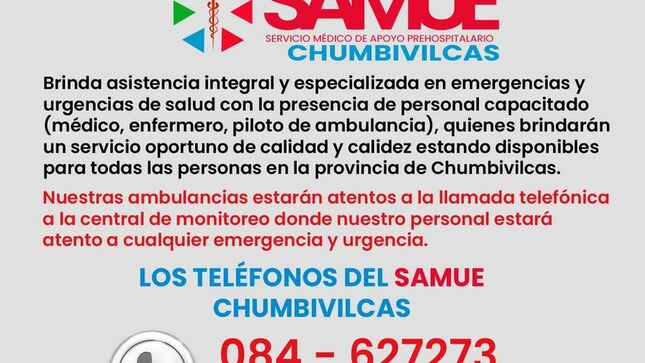 SERVICIO MÉDICO DE APOYO PREHOSPITALARIO EN LA PROVINCIA DE CHUMBIVILCAS 