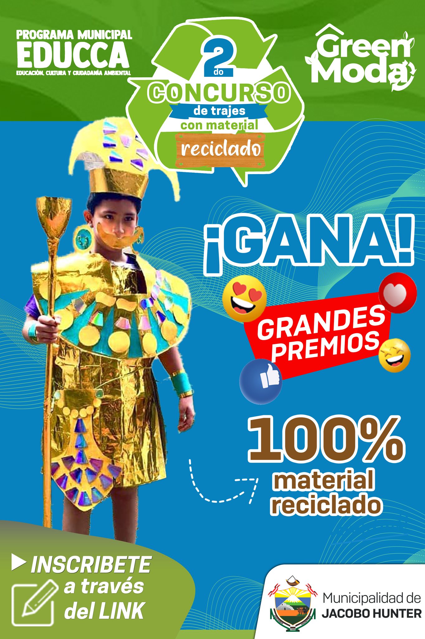 ¡Últimos días! Segundo Concurso de trajes con material reciclado "GREEN MODA"♻️🤩
Los invitamos a participar en el Segundo Concurso de trajes con material reciclado "GREEN MODA", elaborados con material reciclable ♻️.
✅BASES:
https://drive.google.com/.../1uTJSPuKfIM841ulVzf9.../view...
✅INSCRIPCIONES:
https://forms.gle/yvqeu5vok8dUFg7s5
✅FECHAS A CONSIDERAR : ▪️Cierre de inscripción: 04 de noviembre del 2022.
▪️Fecha límite de envío de diseños: 10 de noviembre del 2022.
▪️Fecha del desfile: El 12 de noviembre del 2022.
▪️Premiación: El 12 de noviembre del 2022.