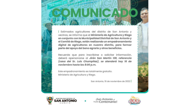 Comunicado a la población Sanantoniana