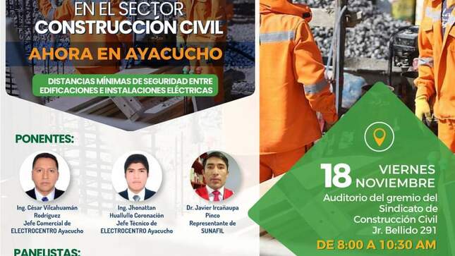 Electrocentro S.A  Organizara el Primer Foro de Seguridad y Salud Ocupacional en el Sector de Construcción Civil en Ayacucho.