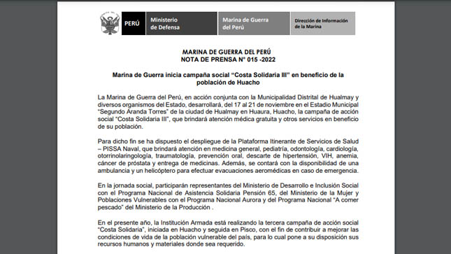 Nota de Prensa 015 - 2022