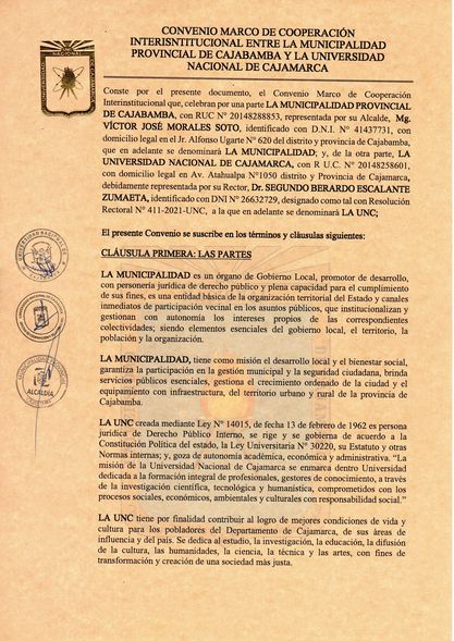 Se firma convenio para implementar la CEPUNC Sede Cajabamba