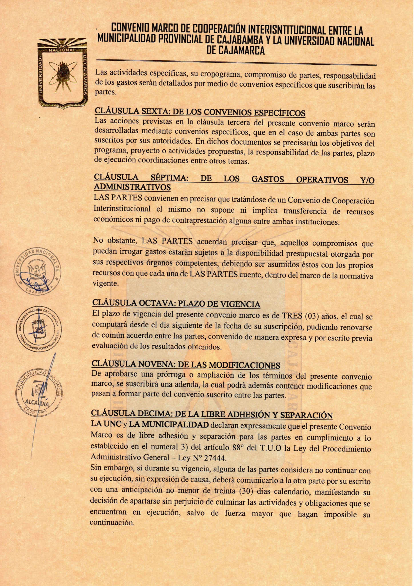 Se firma convenio para implementar la CEPUNC Sede Cajabamba