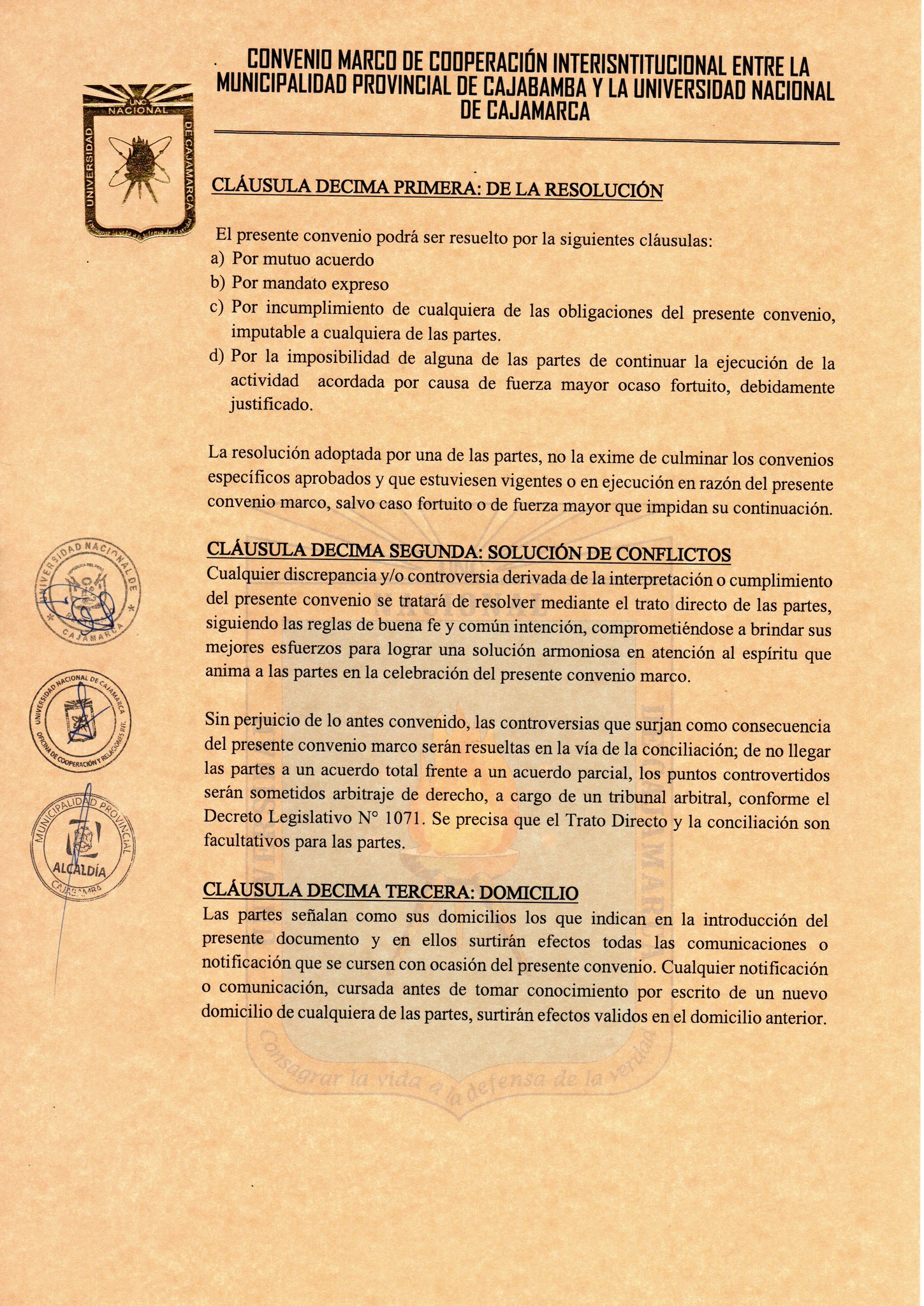 Se firma convenio para implementar la CEPUNC Sede Cajabamba
