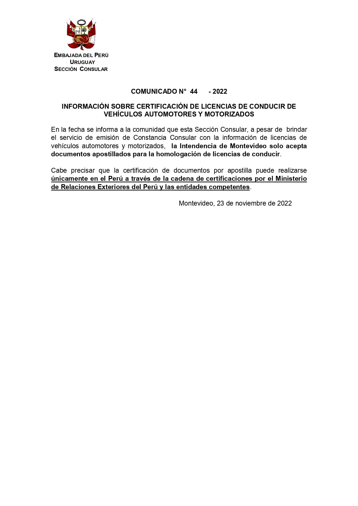 Información Sobre Certificación de Licencias de Conducir de Vehículos Automotores y Motorizados