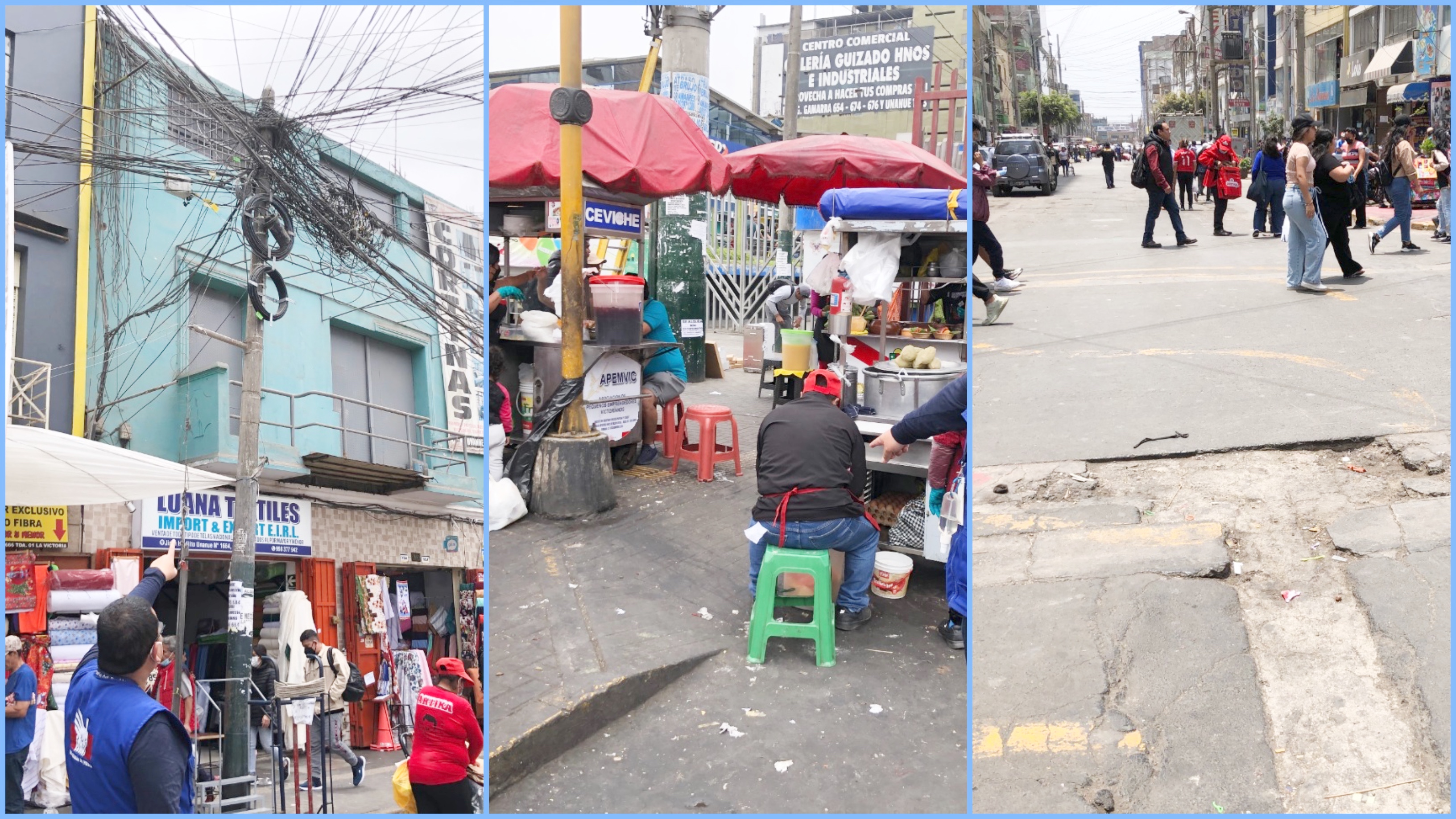 Fotos de calles en mal estado en el centro comercial Gamarra