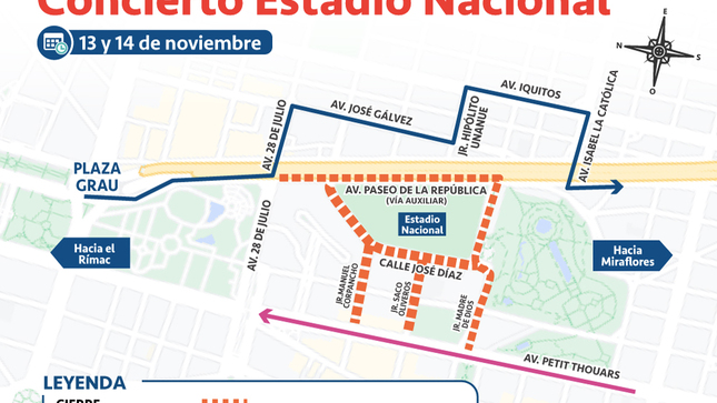 Mapas de desvío en torno al estadio Nacional.