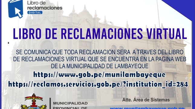 Archivo JPG, que indica la ruta donde visualizar la información concerniente al Libro de Reclamaciones Virtual de la MPL.