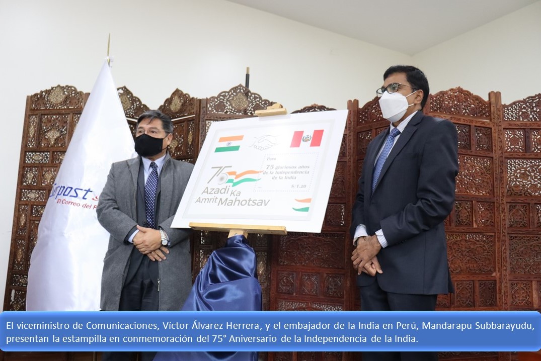 Foto del viceministro de Comunicaciones, Víctor Álvarez Herrera, y el embajador de la India en Perú, Mandarapu Subbarayudu