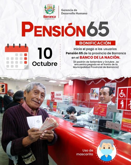 Usuarios de Pensión 65 podrán cobrar su bono