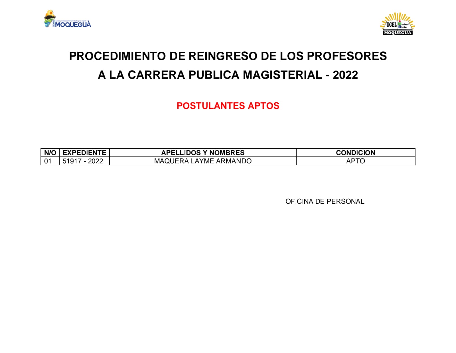 Reingreso de Docente a la Carrera Pública