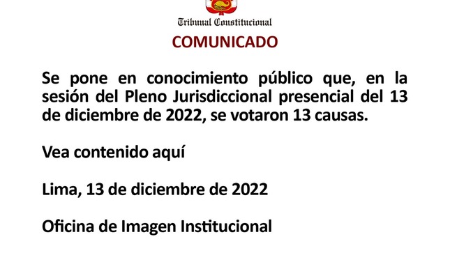 Comunicado, 13 de diciembre de 2022