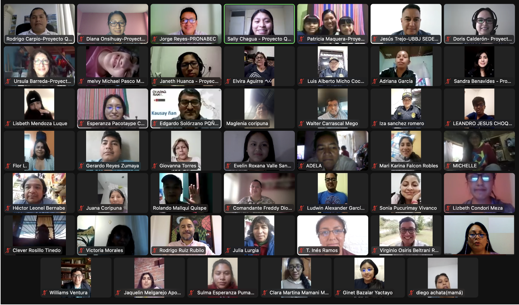 Foto grupal de los asistentes al evento, Intercambio de experiencias del Programa Qhapaq Ñan en casa - 2022