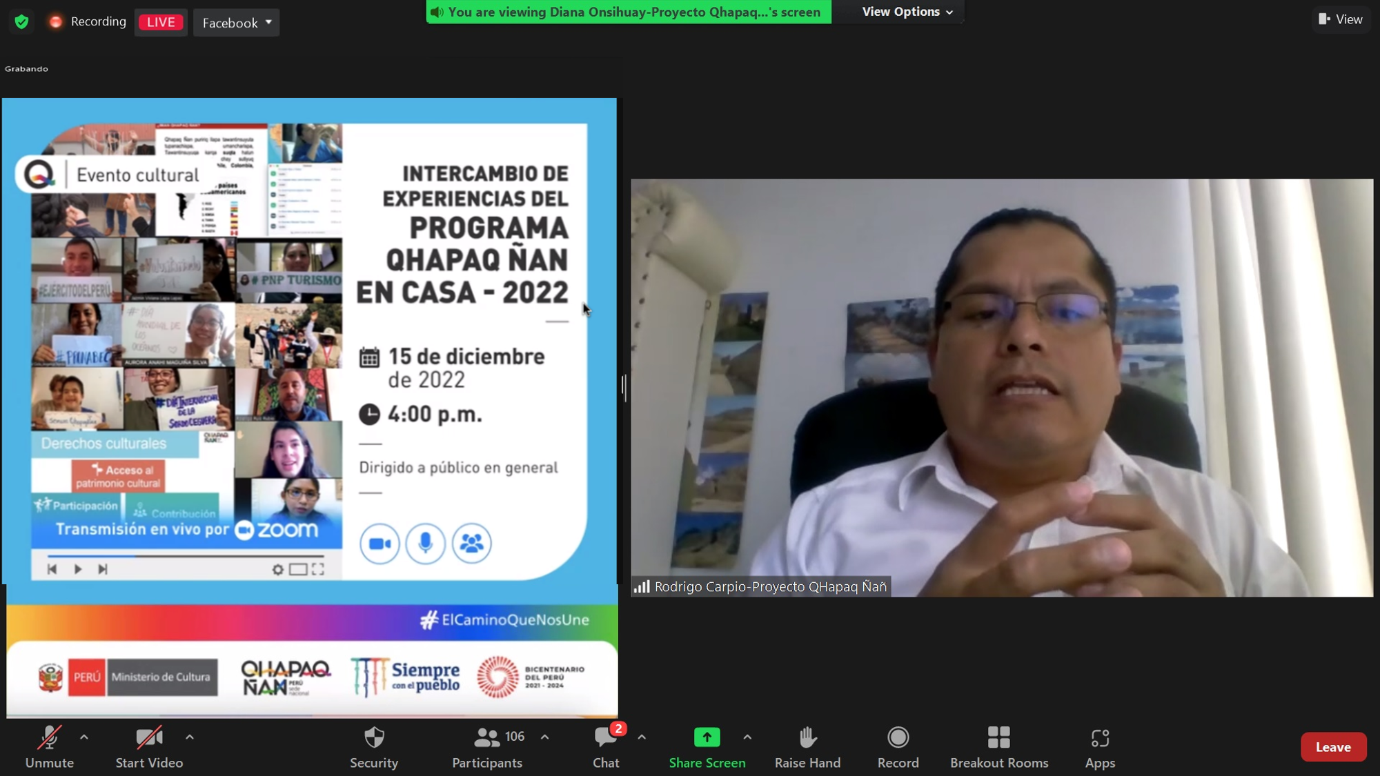 Rodrigo Carpio, Especialista de la Unidad de Participación Comunitaria, dando la bienvenida a los ponentes y al público participante al evento