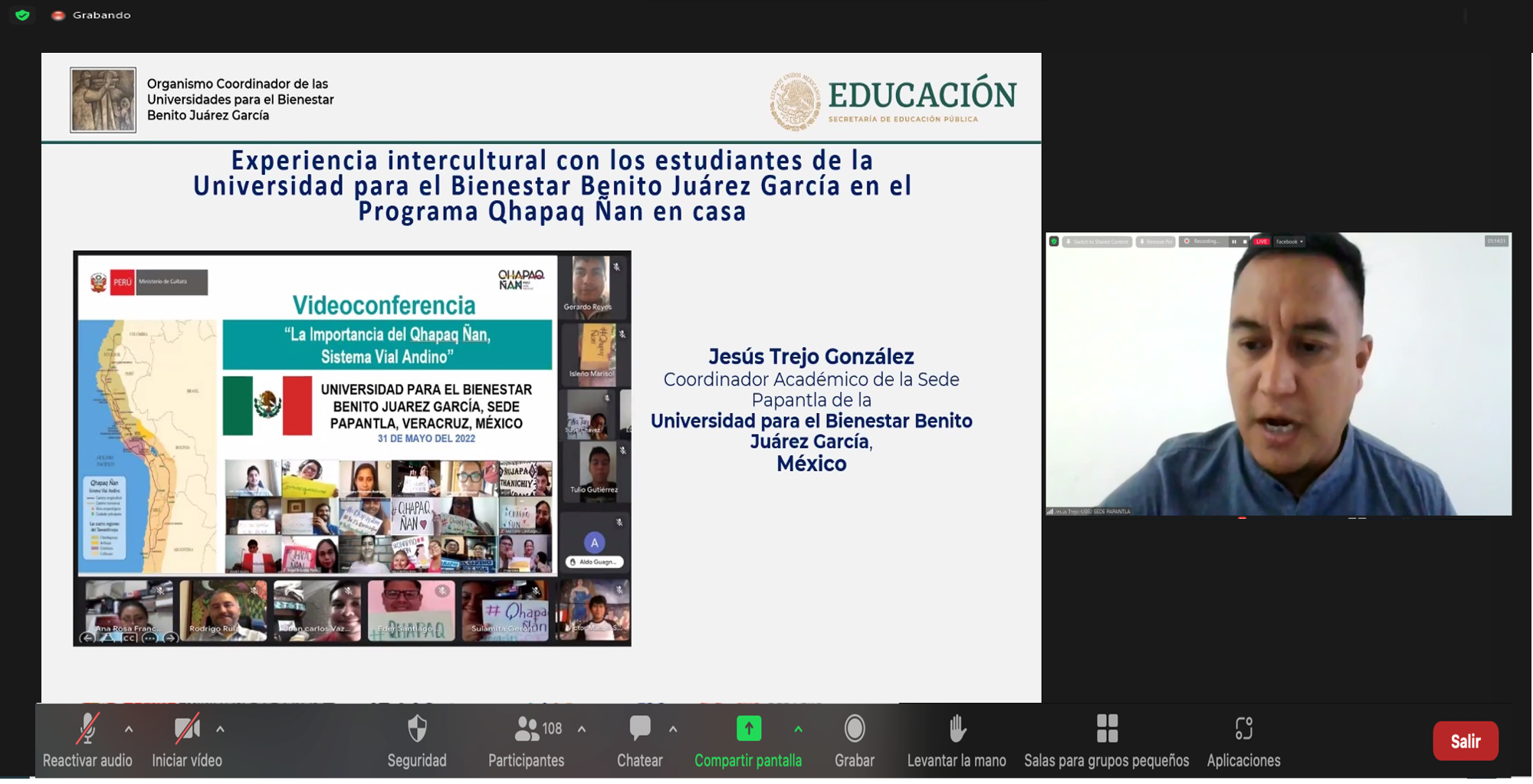 Jesús Trejo de la Universidad para el Bienestar Benito Juárez García, sede Paplanta, México, dando a conocer la experiencia intercultural
