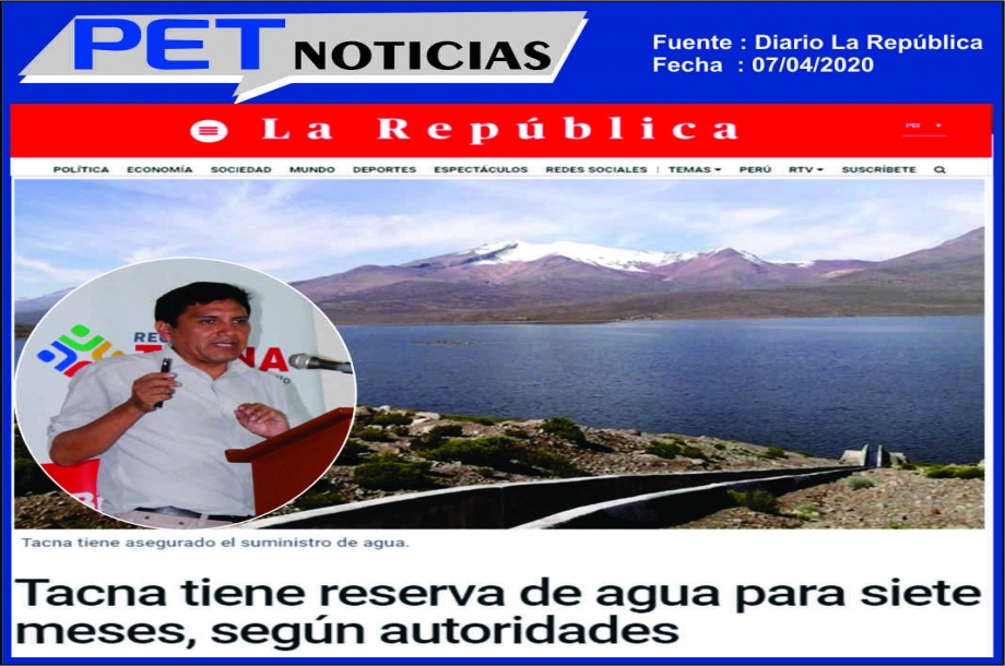 PET: Tacna tiene reserva de agua para siete meses.