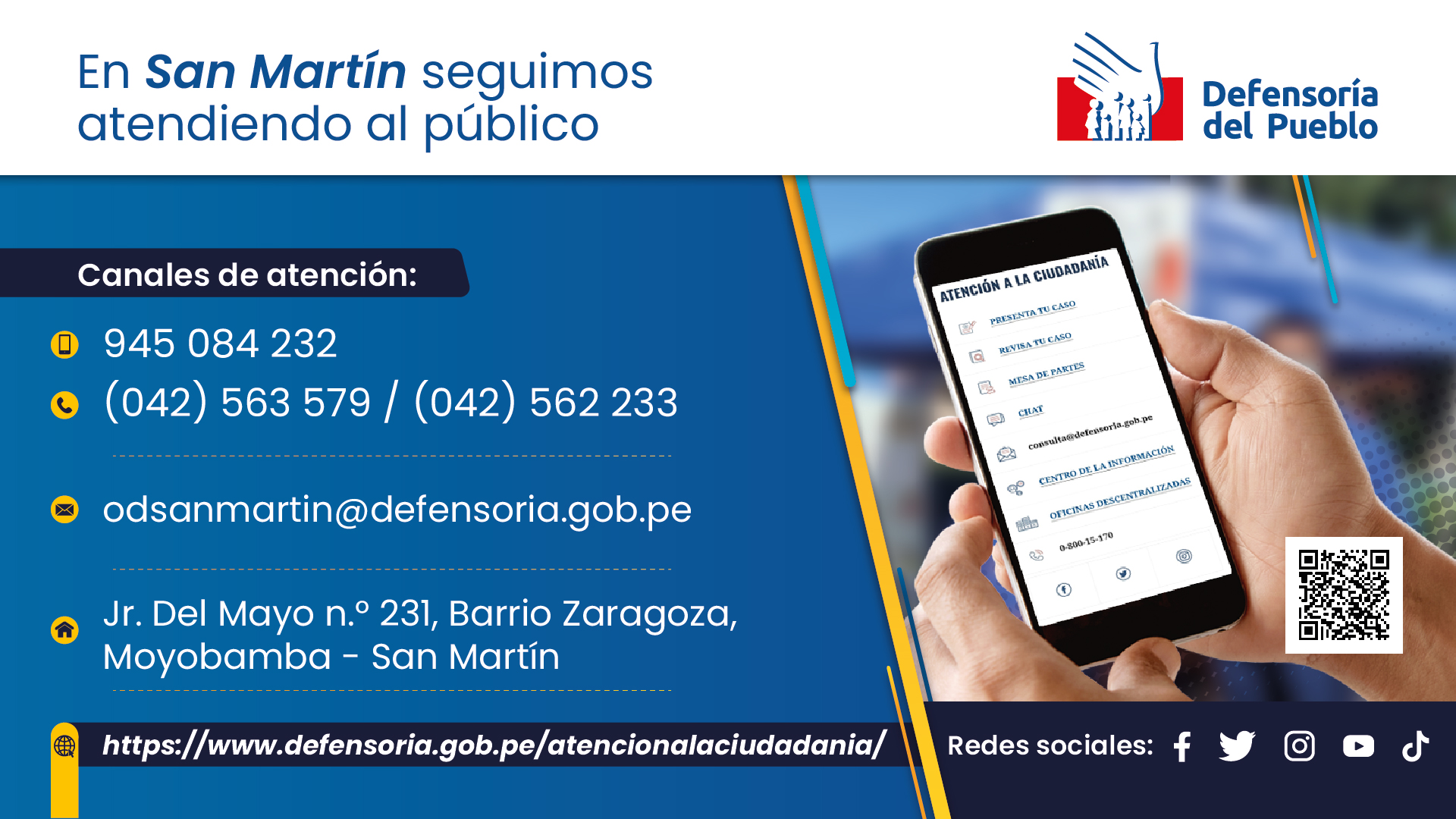 Datos de atención de la Oficina Defensorial de San Martín