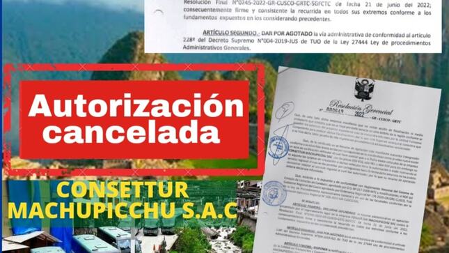Se cancela autorización de Consettur Machupicchu para prestar servicio de transporte 