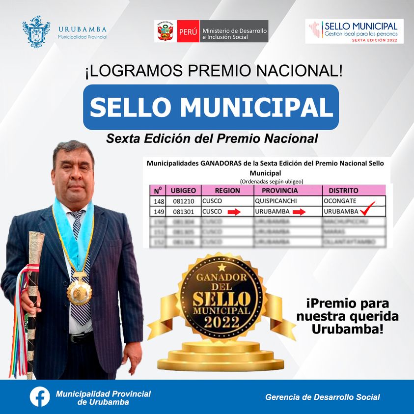 Municipalidad Provincial de Urubamba logra Sello Municipal por buenas prácticas para mejorar servicios