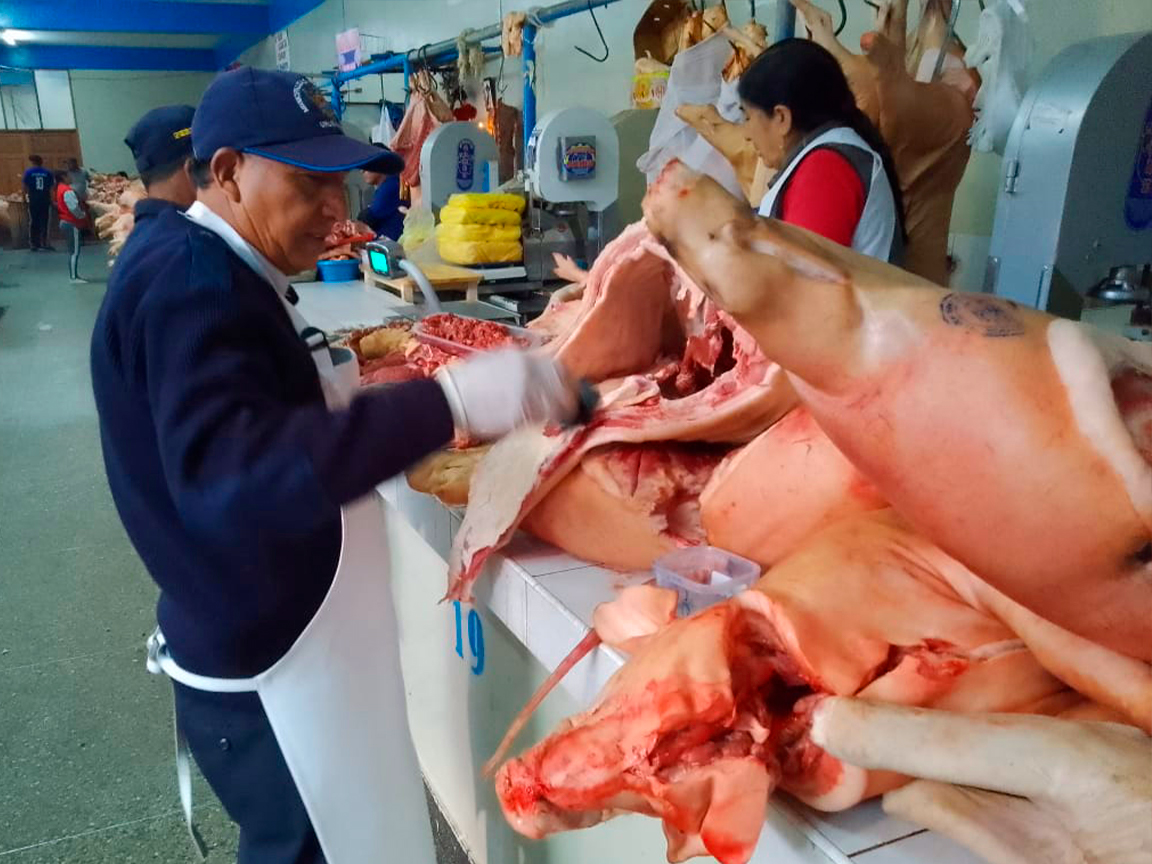 Municipalidad de Urubamba realiza control y sellado de carcasa de carne de cerdo