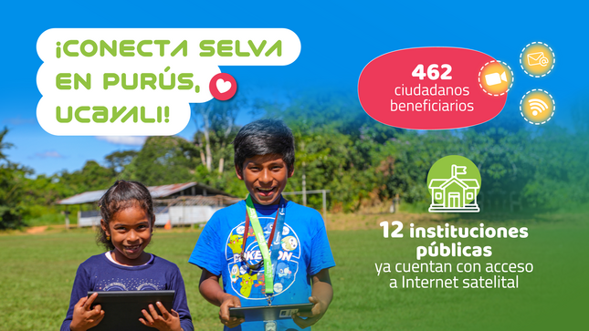 jpg de niños con laptos e imagen de antena de Conecta Selva