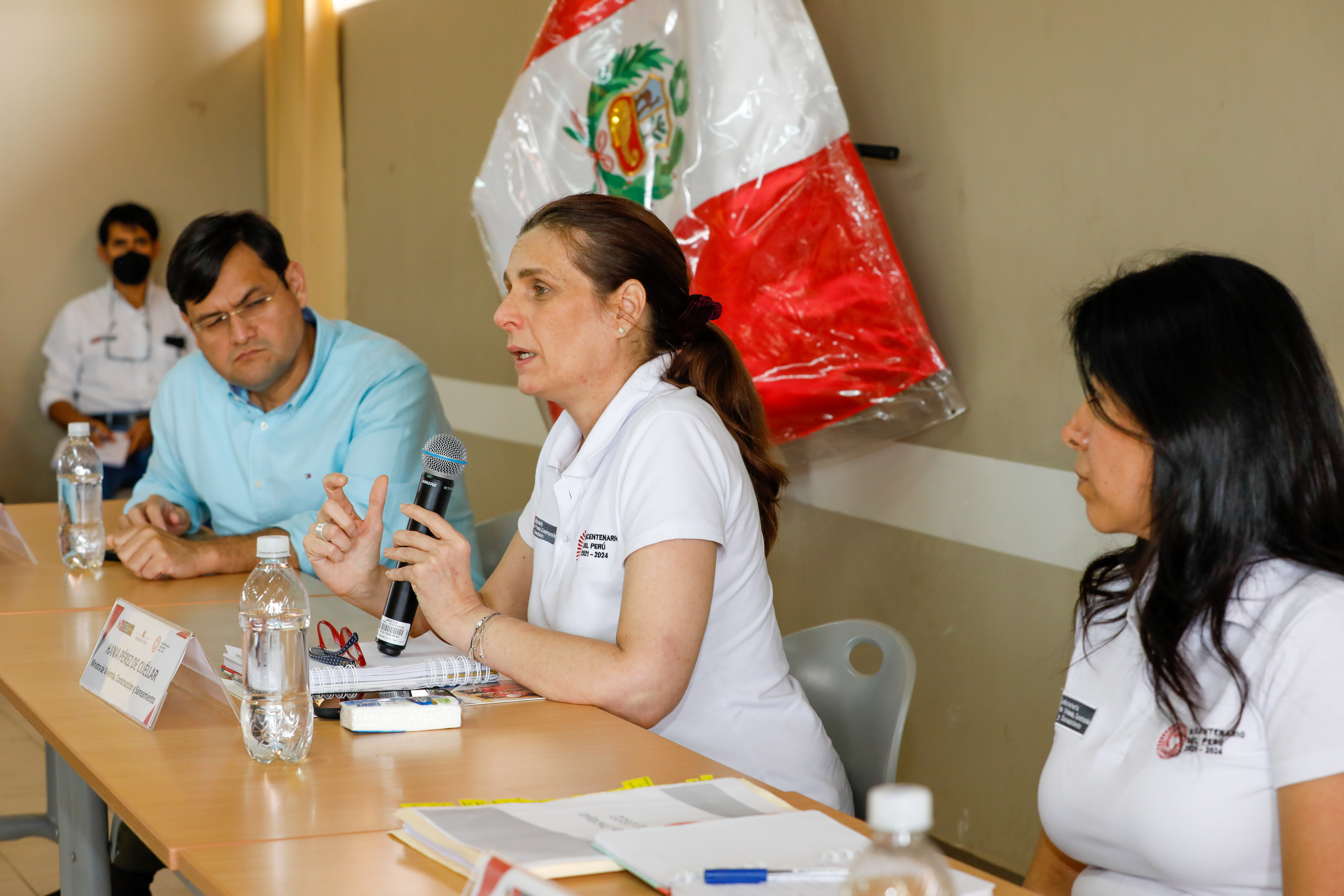 ministra en reunión
