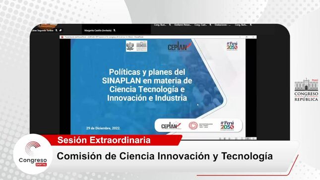 Ceplan presentó planes y políticas del SINAPLAN en CTI e Industria ante Comisión del Congreso