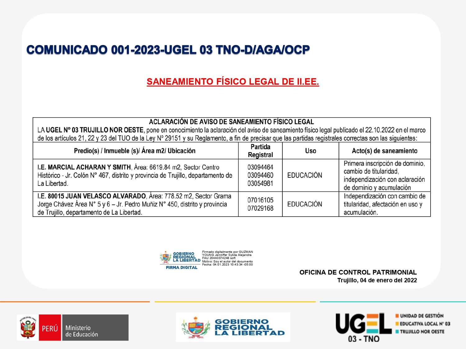 Saneamiento Fisico Legal de IIEE