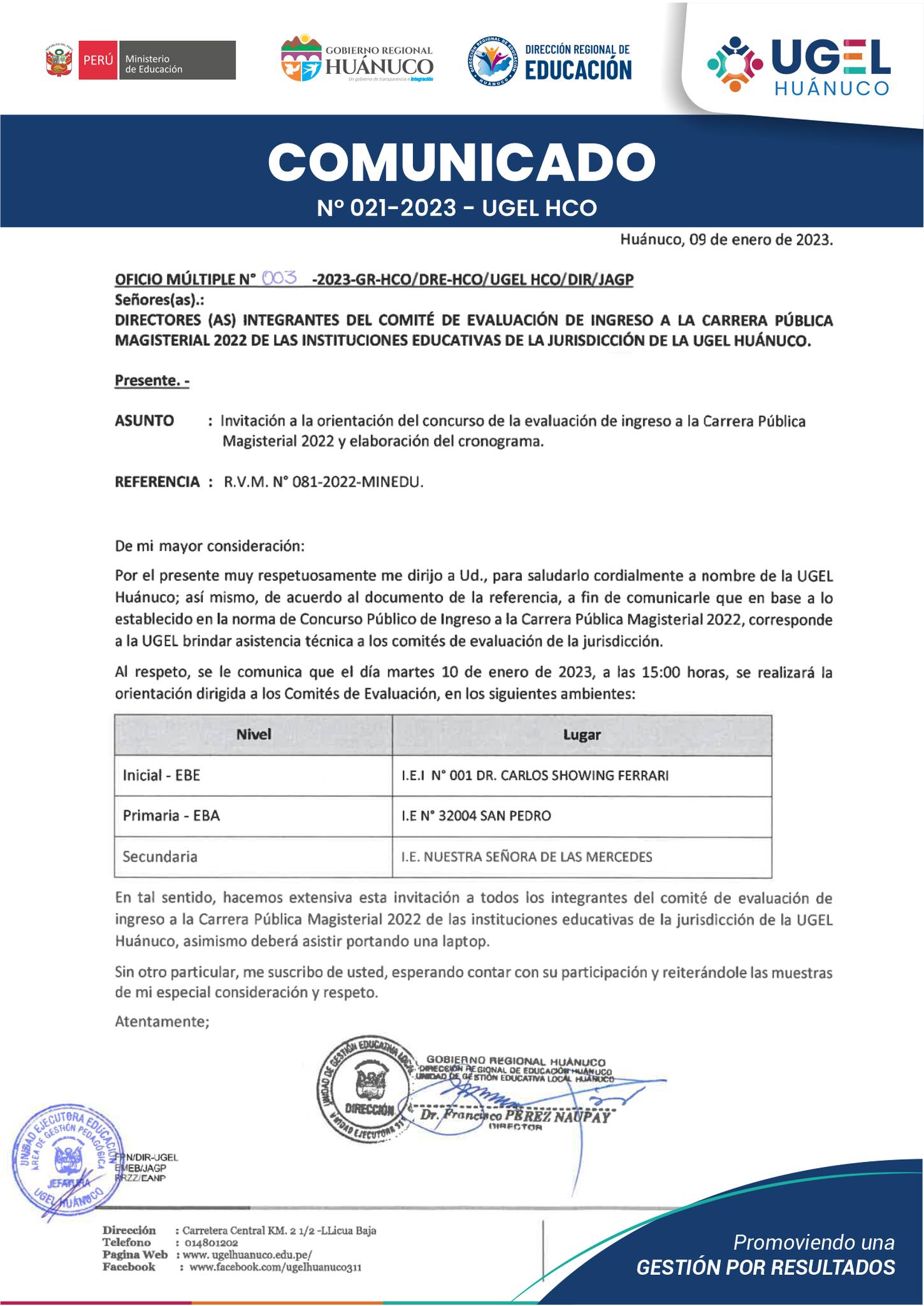 Invitación a la orientación del concurso de la evaluación de ingreso a la carrera pública magisterial 2022.