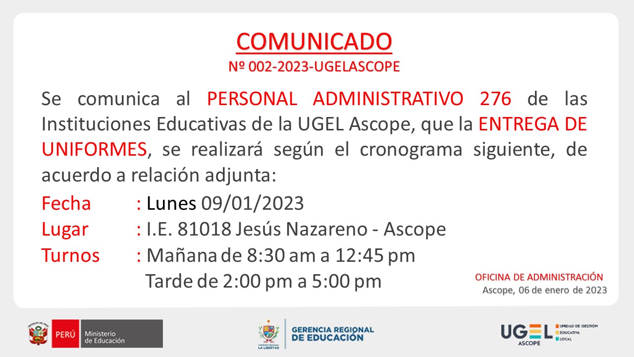 SE COMUNICA AL PERSONAL ADMINISTRATIVO 276 
