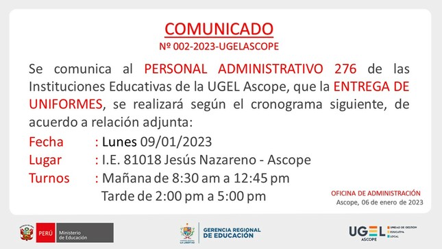 SE COMUNICA AL PERSONAL ADMINISTRATIVO 276 