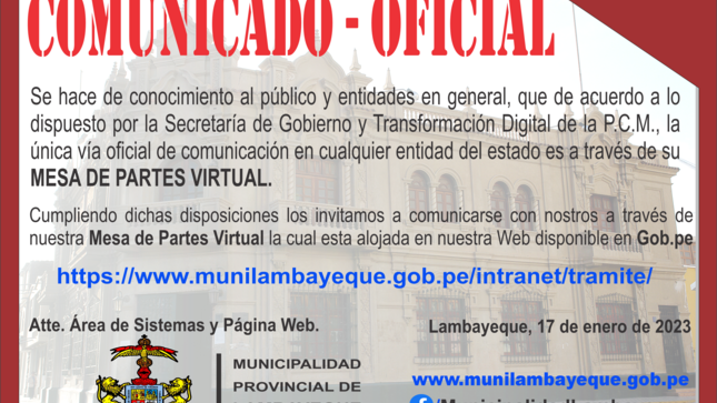 Información en formato de imagen, indicando el medio de comunicación entre la entidad municipal y quienes deseen efectuar algún tipo de trámite o servicio.