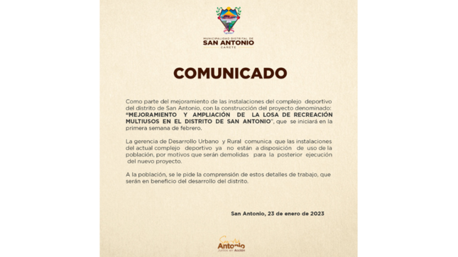 Comunicado a la Poblacion Sanantoniana.