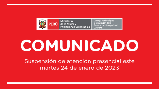 Imagen de color rosjo con texto que dice : COMUNICADO: Suspensión de atención presencial hoy 24 de enero a partir de la 01:00 p.m.