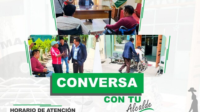 Nuestro alcalde, Jenry Huisa Calapuja apertura el espacio "CONVERSA CON TU ALCALDE"; pensando en nuestros vecinos del  Distrito de Majes, donde podrán acercarse los días miércoles y jueves de cada semana desde las 5:30 de la mañana en despacho de alcaldía. 