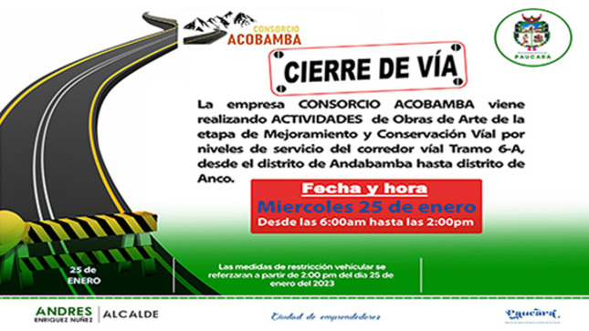 Aviso de Cierre de Via