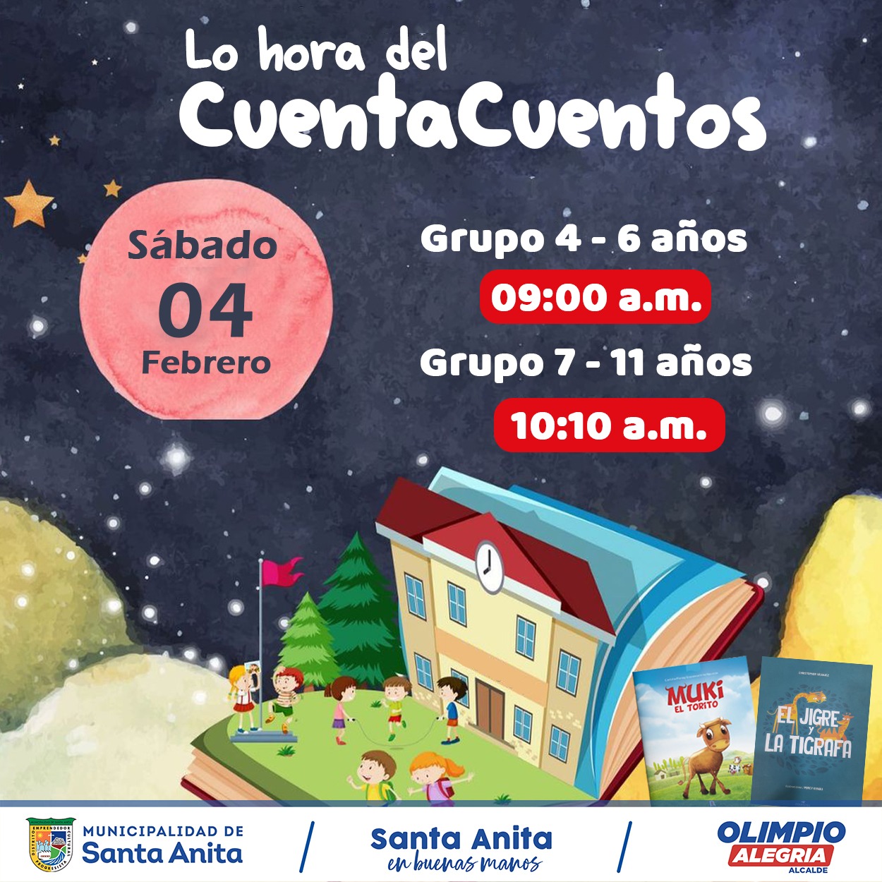 Este Sábado 04 de Febrero  inicia el Club de Lectura Infantil.
Ven e inscríbete 
Al correo: biblioteca@munisantanita.gob.pe