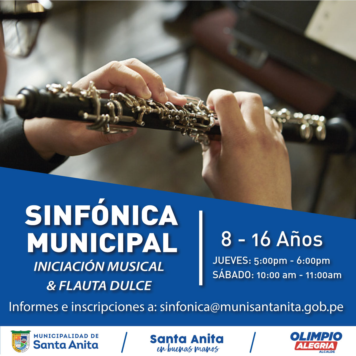 Vecino #Santanitense trae a tu hijo(a) e inscríbelo en el taller de iniciación musical (flauta dulce) que se dictara de manera gratuita.