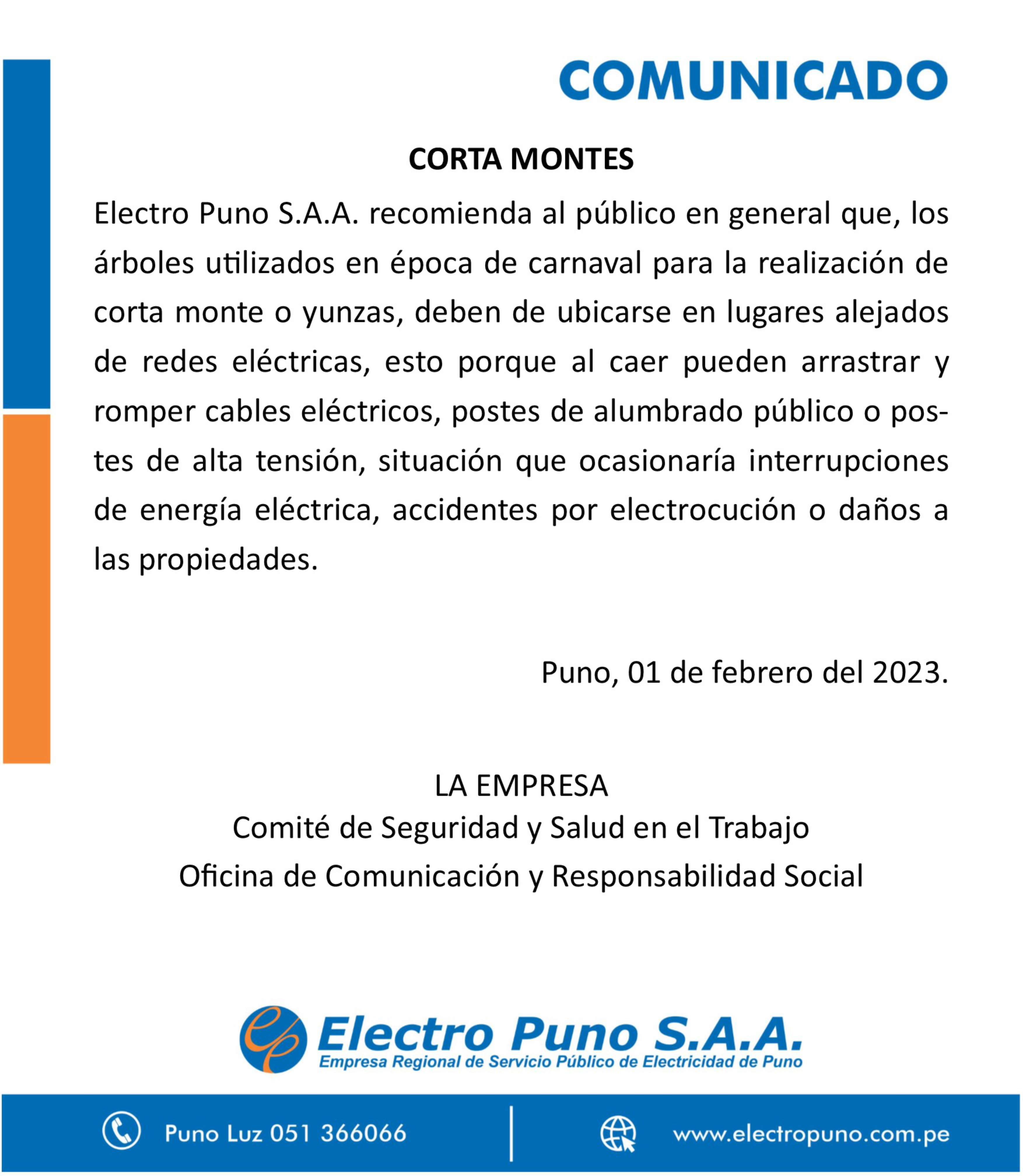 Comunicado corta montes