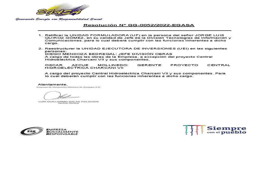 Resolución N.GG-0052/2022-EGASA