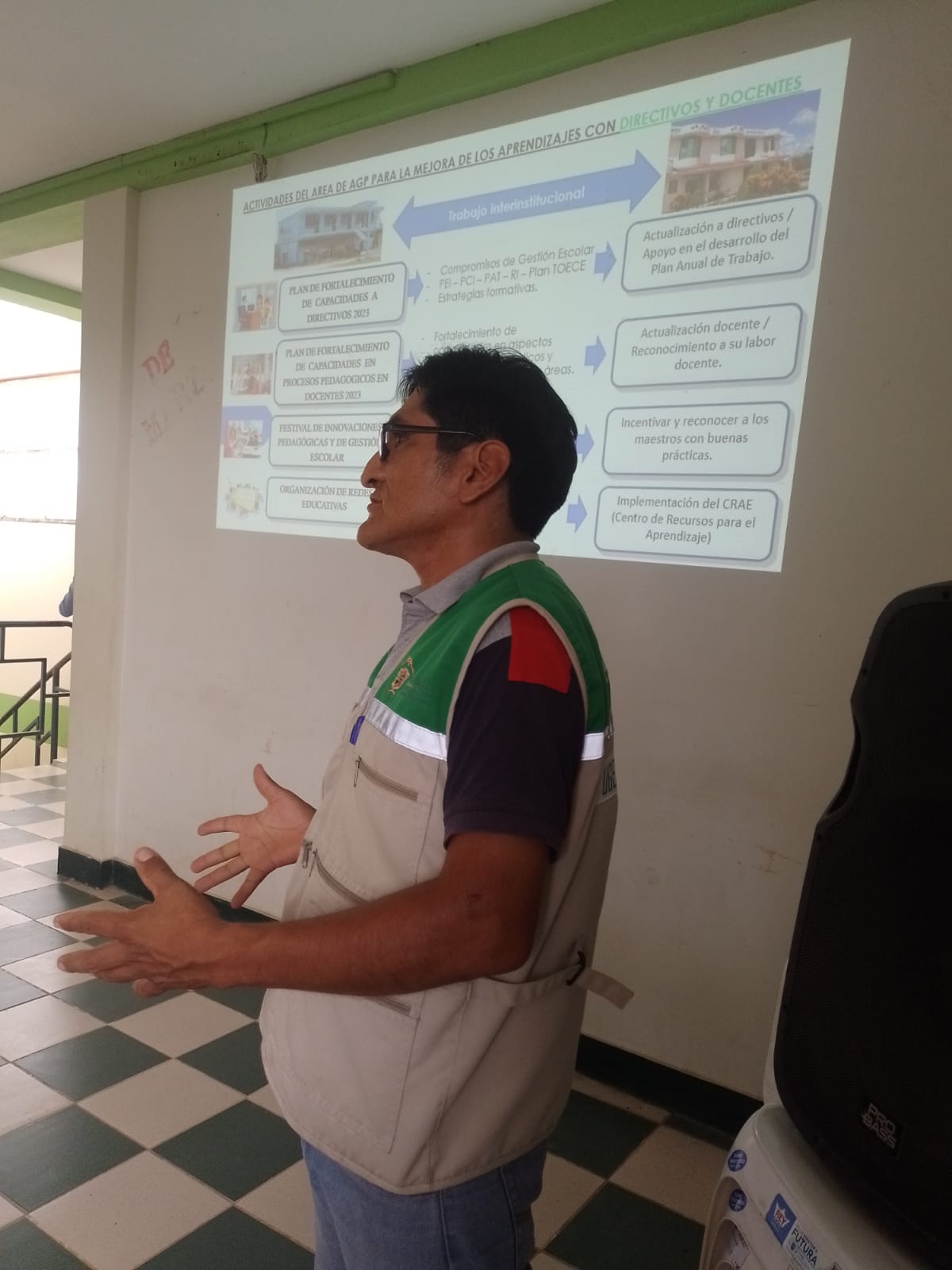 Profesor ANTONIO ROJAS MIRANDA especialista de la UGEL Bellavista en exposición de temas educativos.