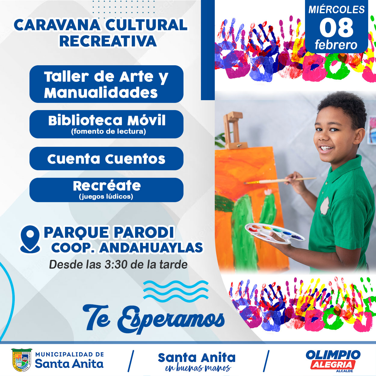 Vecino #Santanitense ven a participar junto a tu hijo de nuestros talleres, incentivando la educación en el distrito.
Donde podrás disfrutar de diversas actividades.