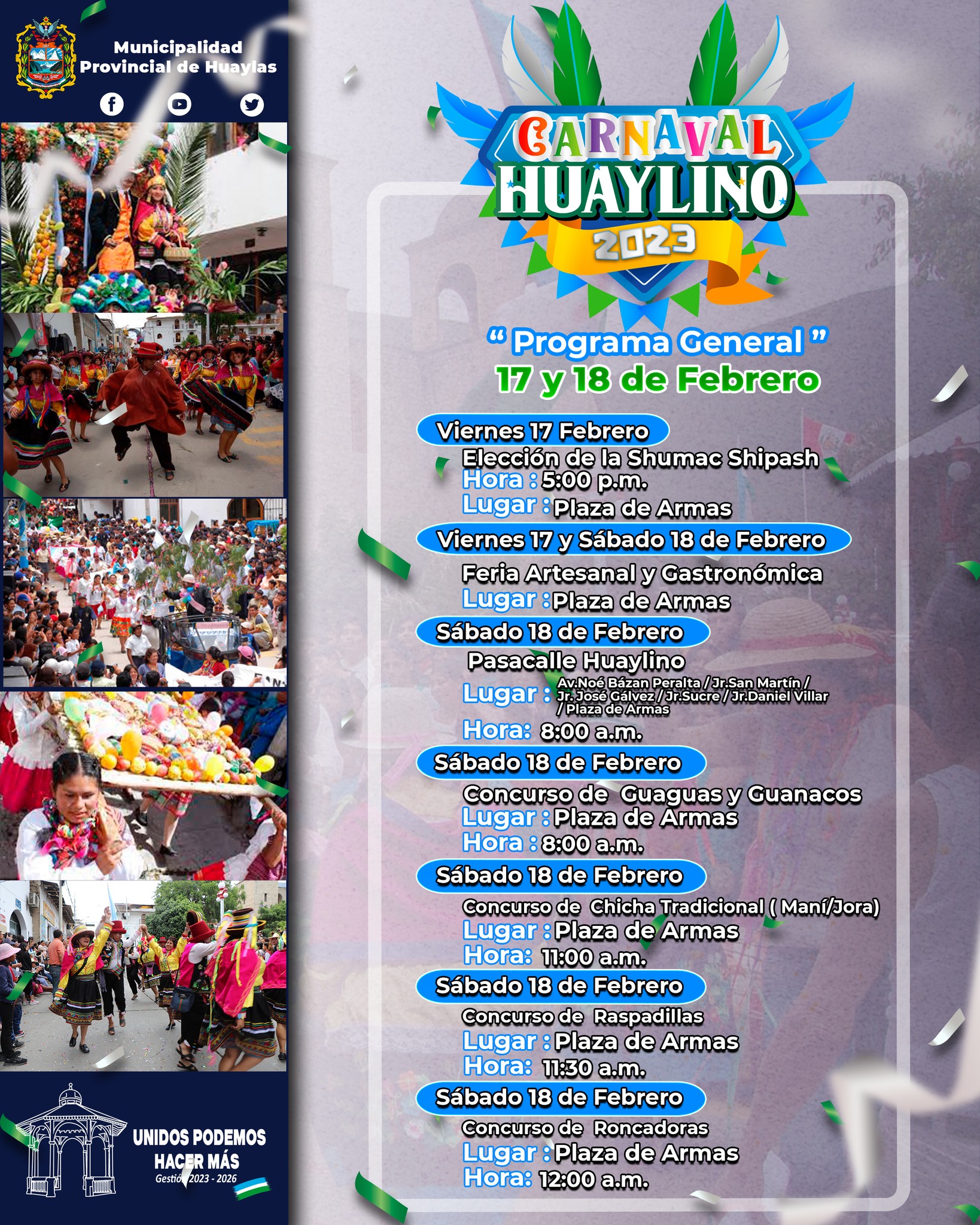 COMPARTIMOS EL PROGRAMA DEL CARNAVAL HUAYLINO 2023