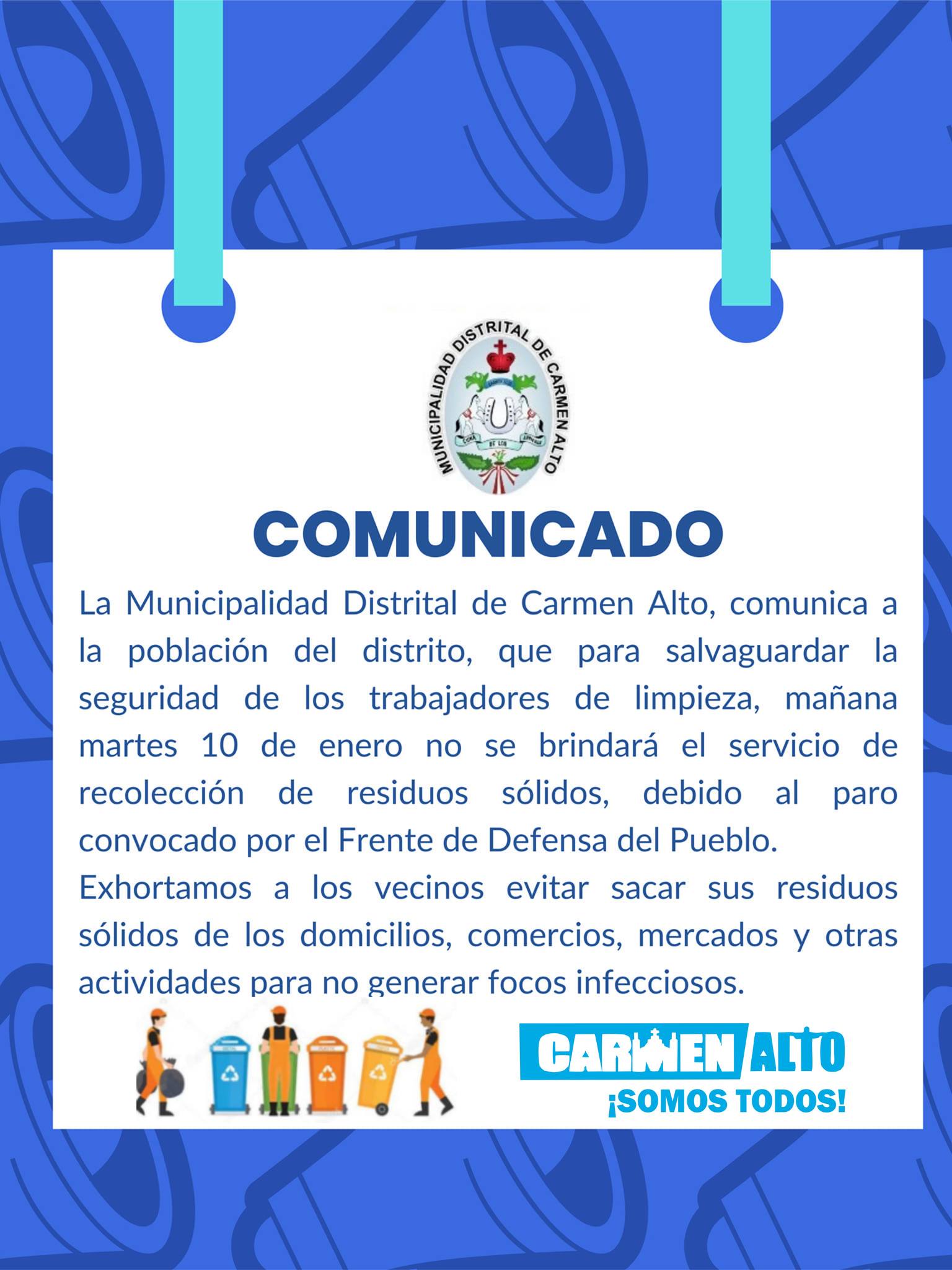 Comunicado a la población carmenaltina