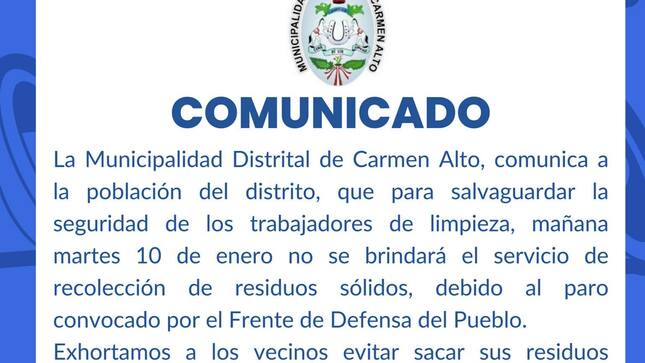 Comunicado a la población carmenaltina