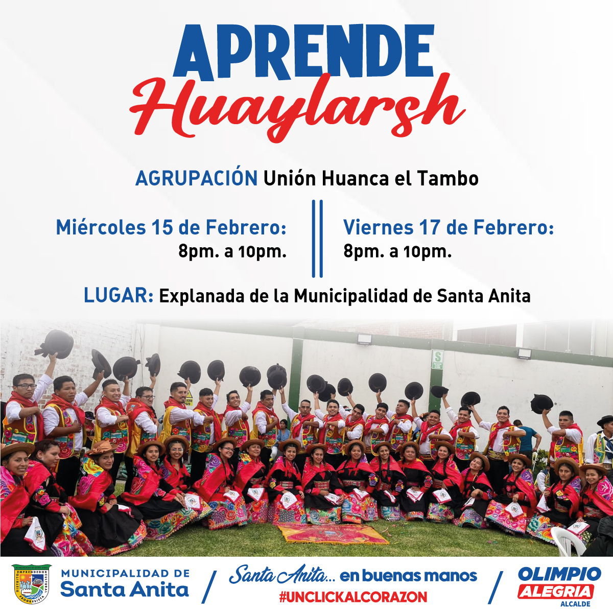 Vecino #Santanitense esta es tu oportunidad para aprender y divertirte. Ven a disfrutar nuestra danza típica que brinda la Agrupación Unión Huanca El Tambo.
