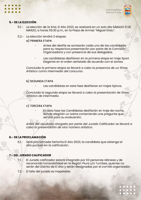 Bases para elecci贸n Srta. El Alto 2023