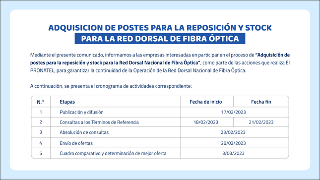 Adquisición de postes para la reposición y stock para la RDNFO