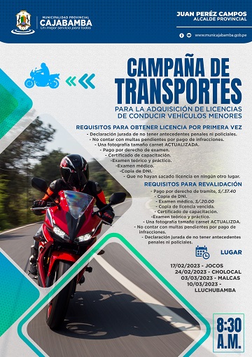 CAMPAÑA DE TRANSPORTES PARA VEHÍCULOS MENORES